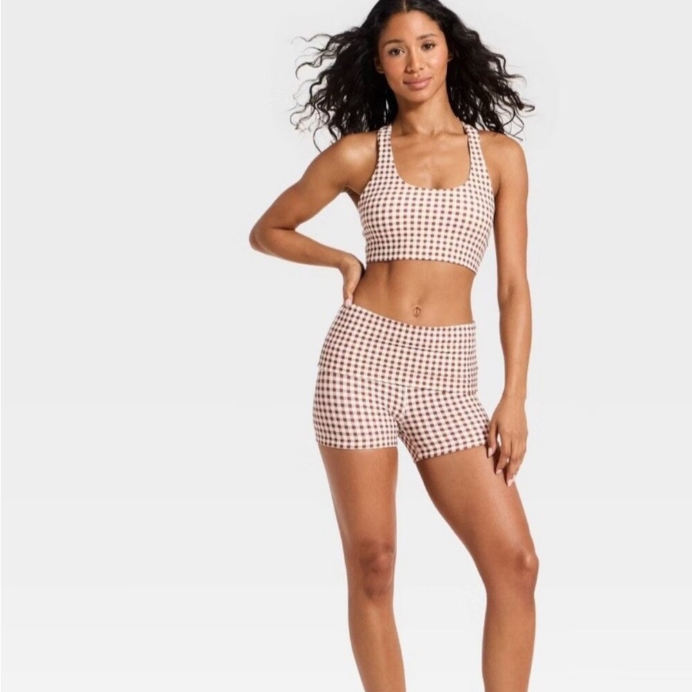 JoyLab Brown Gingham Biker Shorts - Picture 3 of 5